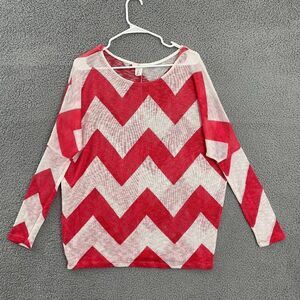 Diosa Pink White Women M Chevron Long Sleeve Light‎ Weight Top